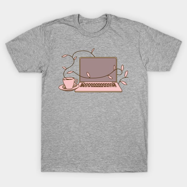 laptop and cup T-Shirt by Wlaurence